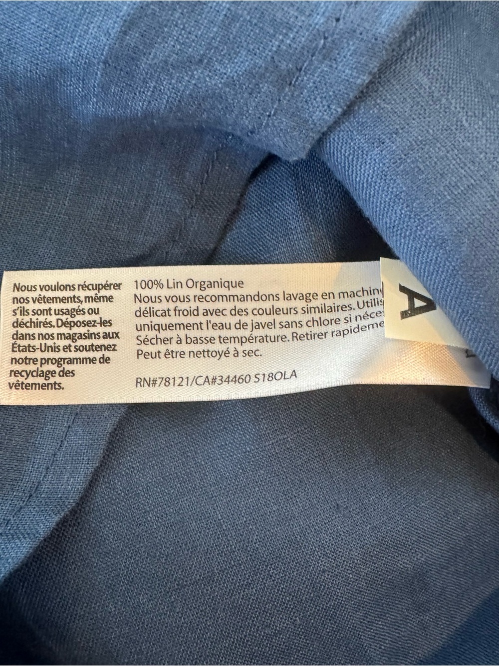 Eileen Fisher Denim Blue Bateau NK TOP Large organic linen NWT - Picture 5 of 6